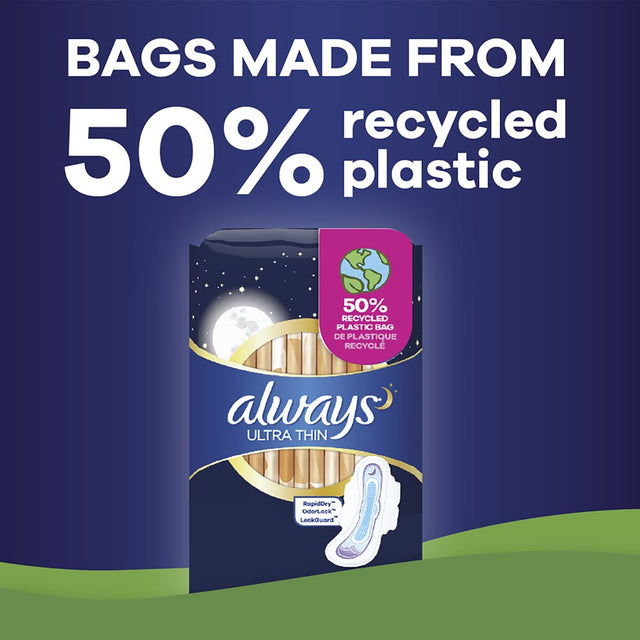 Always Ultra Thin Overnight Pads with Wings, Size 5, Extra Heavy Overnight Absorbency, 15 CT