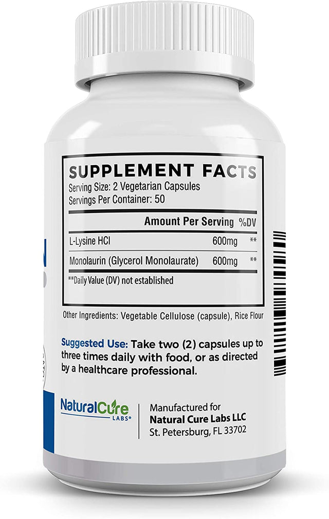 L-Lysine + Monolaurin 600Mg 1:1 Ratio, 100 Capsules
