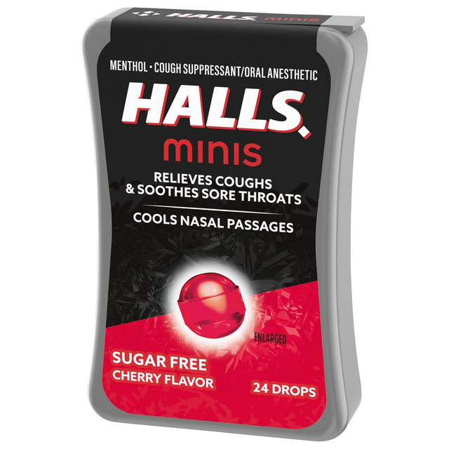 HALLS Minis Cherry Flavor Sugar Free Cough Drops, 24 Drops