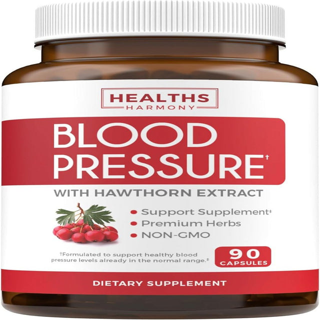 Healths Harmony Natural Blood Pressure Support Supplement - Support Healthy Blood Pressure & Circulation with Hawthorn Berry Extract - 90 Capsules