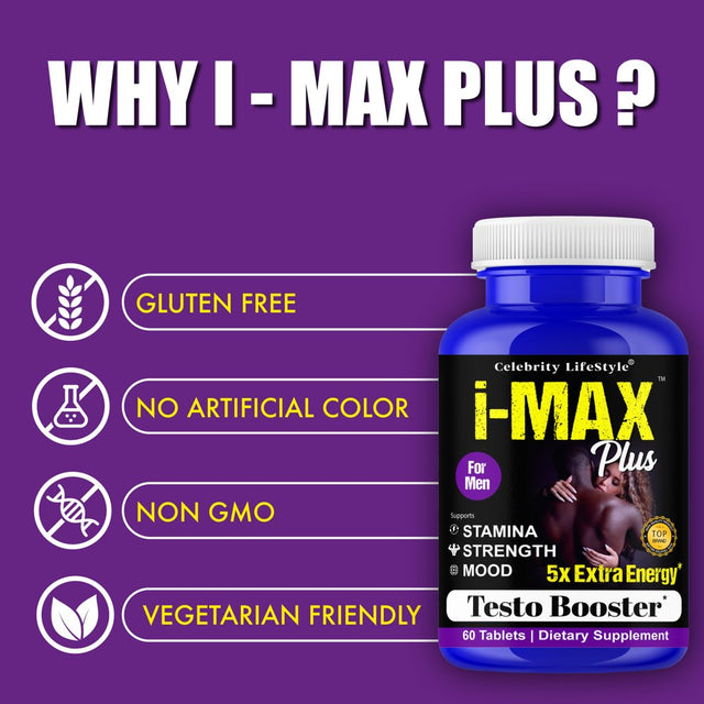 I-Max plus Testosterone Booster Vitamin Supplement, Increase Energy, with Tribulus, Maca & Tongkat 60 Tablets