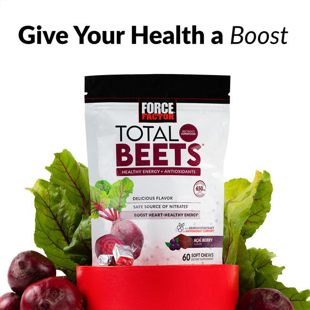 Force Factor Total Beets Soft Chews with Beetroot Supplement, 60 Chews
