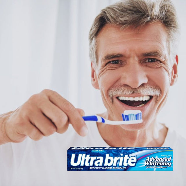 JSC Ultra Brite Advanced Whitening Toothpaste Clean - Mint Flavor 6.0 Ounces Remove Stains Whitens Teeth Fights Cavities Freshens Breath Great Healthy and Radiant Gums Pack of 3