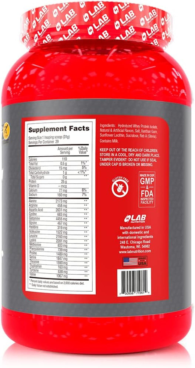 Lab Nutrition - Whey Protein Isolate 100% Hydrolyzed, 100% Whey Protein Powder, Lean Muscle Building Powder Presentation, Gluten and Sugar Free, 29 Servings, 2 Lbs - Vainilla Flavored