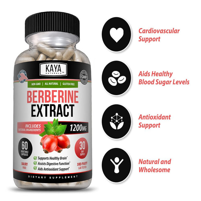 Kaya Naturals Premium Berberine Hcl Extract 1200Mg, Healthy Cholesterol, Anti-Inflammatory
