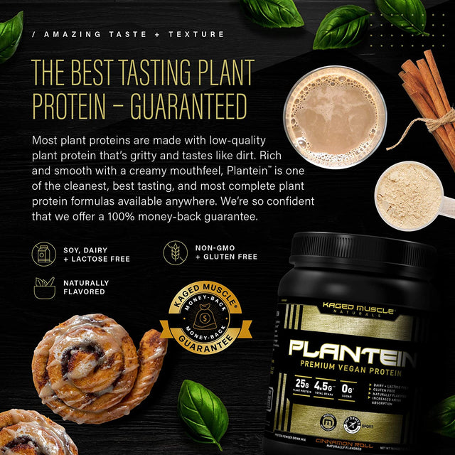 Kaged Plant Protein Powder | Vegan | Cinnamon Roll | Plantein | Organic Pea Protein Powder with Enhanced Absorption | 15 Servings