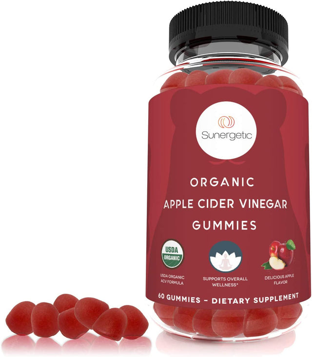 Sunergetic USDA Organic Apple Cider Vinegar Gummies with the Mother – Organic ACV Gummies to Support Overall Wellness – Certified Organic, Non-Gmo & Vegan - 60 Apple Cider Vinegar Gummies