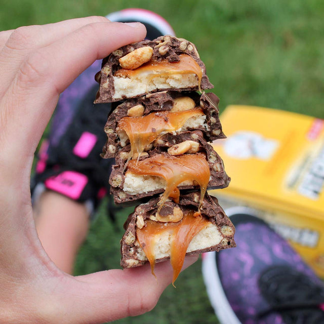 FITCRUNCH Snack Size Protein Bars, Designed by Robert Irvine, 6-Layer Baked Bar, 3G of Sugar & Soft Cake Core (18 Bars, Caramel Peanut)