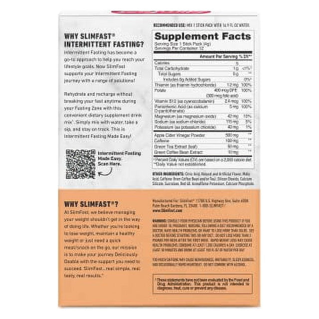 Hydration Packets, Slimfast Intermittent Fasting Electrolytes, Energy Powder Drink Mix, Caffeine from Natural Sources- Fruit Punch (12 Count)