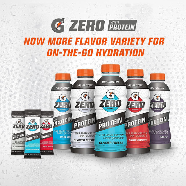Gatorade Zero with Protein, 10G Whey Protein Isolate, Zero Sugar, Electrolytes, Fruit Punch, 16.9 Fl Oz, 12 Pack