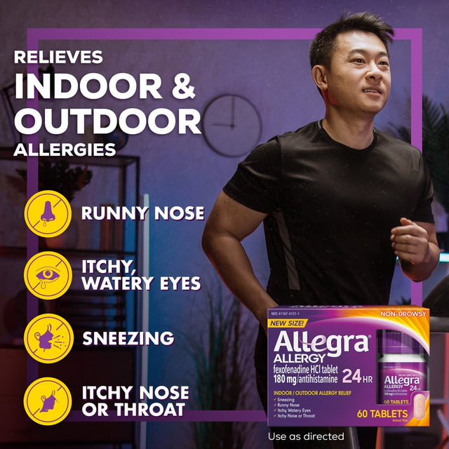 Allegra Adult 24HR Non-Drowsy Allergy Symptom Relief Tablets, 60 Ct