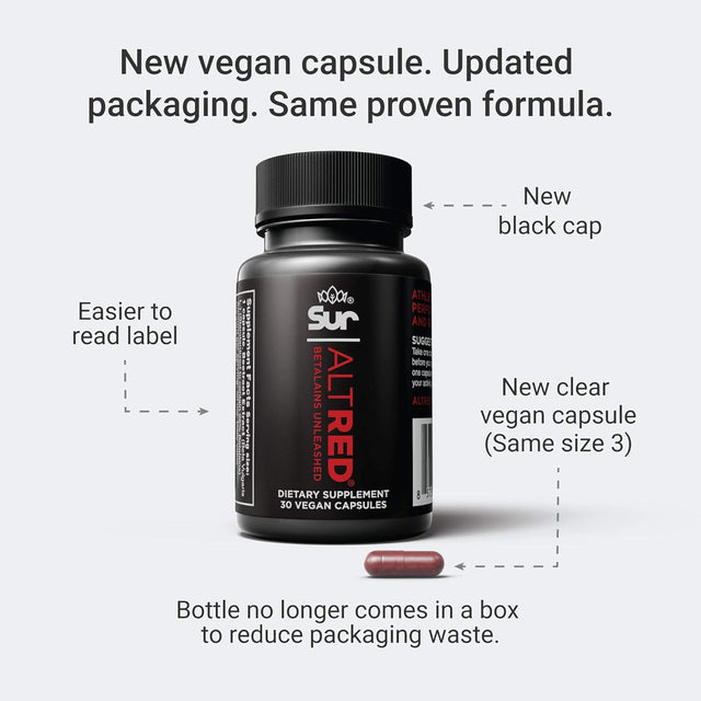 Altred Sur Beet Root Capsules for Muscle Recovery and Sports Nutrition - 25% Betalain Extract Pre Workout & Nitric Oxide Supplement for Endurance Athletes - NSF Certified for Sport