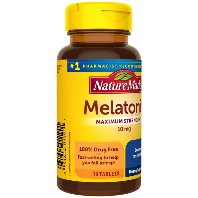 Nature Made Melatonin 10Mg Maximum Strength Tablets, 100% Drug Free Sleep Aid, 70 Count
