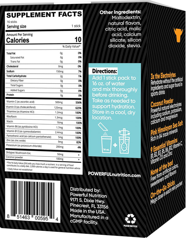 Powerful Nutrition Hydration plus Immunity, Orange, 16 Count, 0G of Sugar, Electrolyte Powder Drink to Support Immunity and Wellness with Zinc, Vitamin C and D