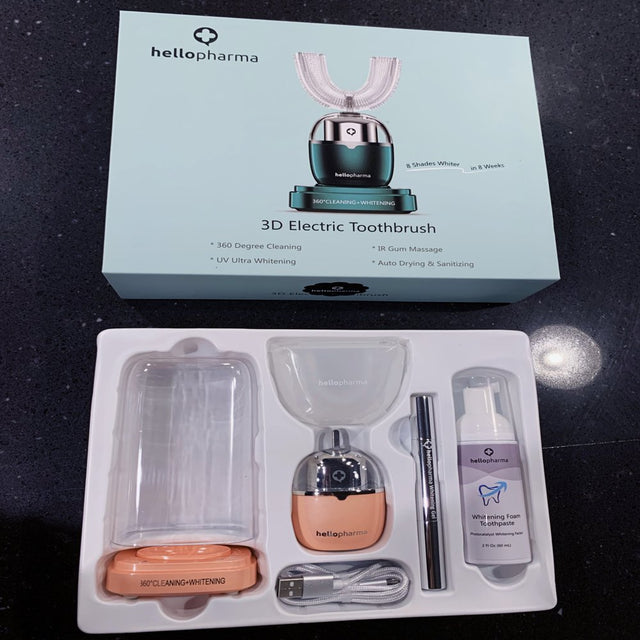 Hellopharma 3D Ultra Uv-Whitening Electric Toothbrush, U-Shaped Toothbrush - Pearl Pink, M Size