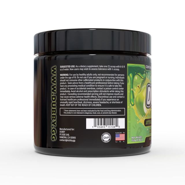 Dubby - Gamer Energy Drink Powder for Gaming, Nootropics Jitter-Free Natural Energy, Green Apple and Secret Sauce, 30 Serving Drinks, 5.61 Ounces (Dubsludge)
