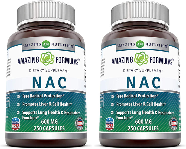Amazing Formulas NAC (N-Acetyl Cysteine) - 600Mg Capsules- Antioxidant Support- Promotes Heart, Kidney, Liver & Respiratory Function * (250 Count (2 Pack))