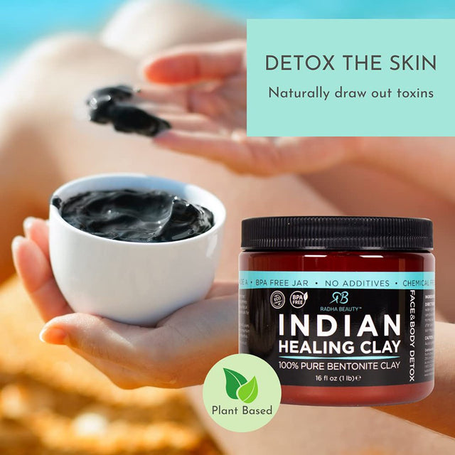 Indian Healing Clay Face & Body Mask - 100% Pure Bentonite Clay, 1Lb.