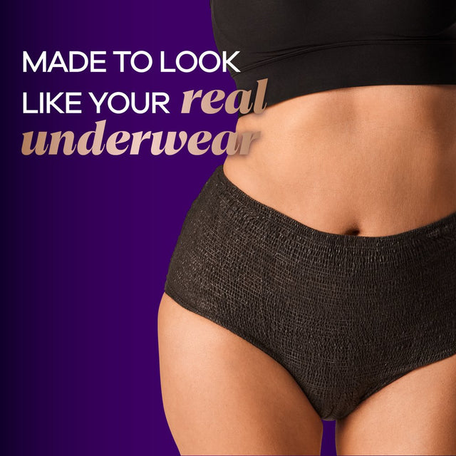 Always Discreet Boutique Incontinence Underwear, Maximum Protection, L, Black, 10 Ct