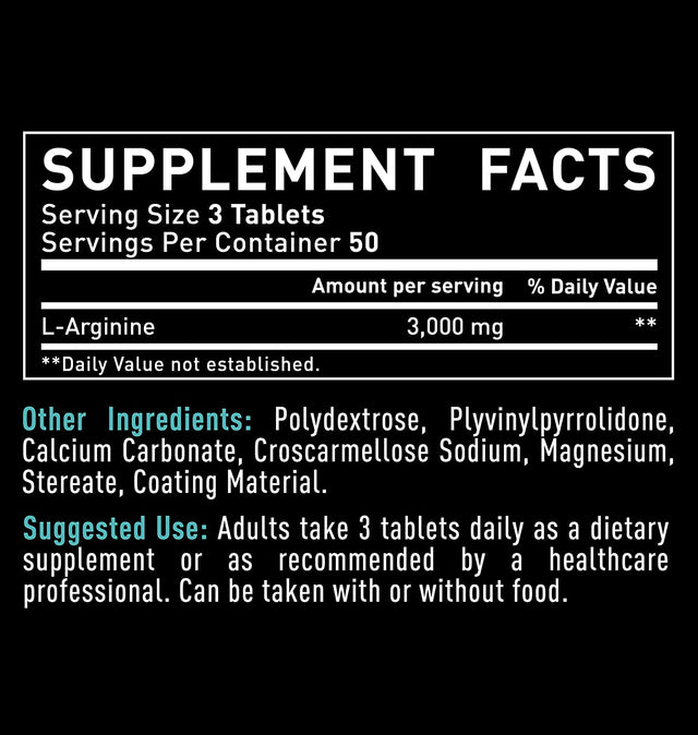 L Arginine 3000Mg Capsules (150 Tablets | 1000Mg) Maximum Dose L-Arginine Nitric Oxide Supplement for Supporting Muscle Growth, Vascular Function and Energy - Nitric Oxide Booster