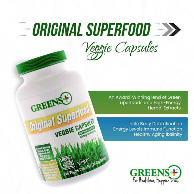 Greens plus Capsules Superfood Greens Supplements, Organic, Vegan, Veggie Capsules - 240 Count