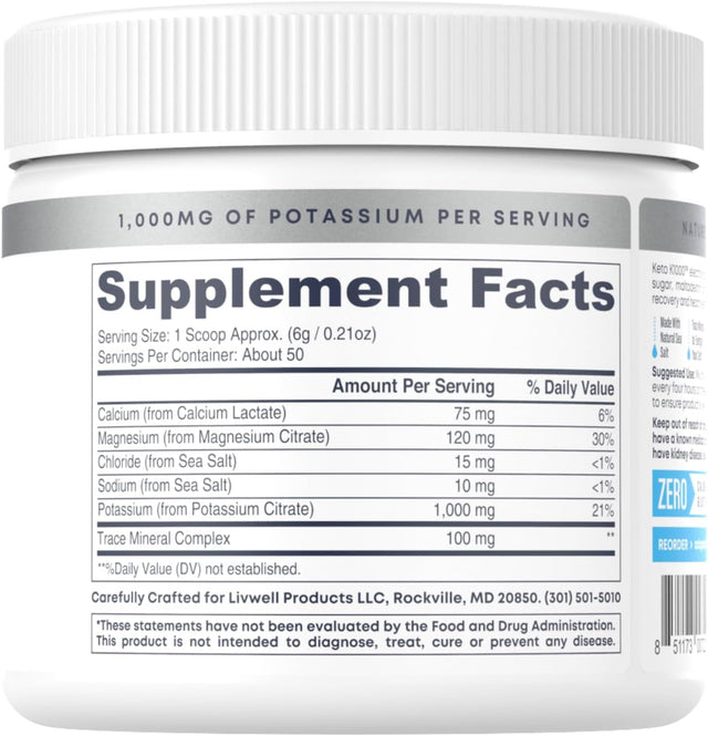 Hi-Lyte Keto K1000 Electrolyte Powder | Unflavored | Hydration Supplement Drink Mix | Boost Energy & Beat Leg Cramps | No Sugar, No Stevia, No Maltodextrin | 50 Servings