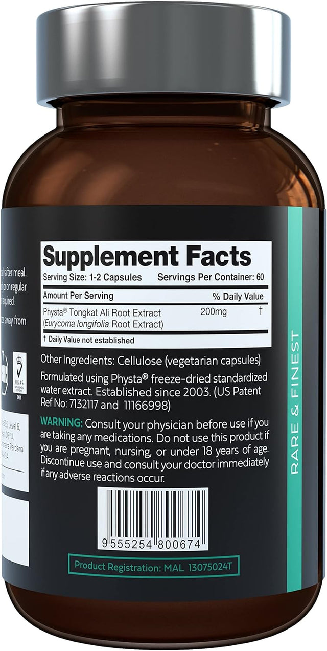Tongkat Ali Extract for Men & Women 200:1 Highly Concentrated 1.5% Eurycomanone MIT Formulated, US Patented Physta® Supports Strength, Energy & Performance (30 Count)