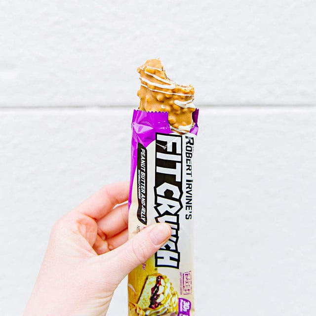 FITCRUNCH Snack Size Protein Bars, Designed by Robert Irvine, 6-Layer Baked Bar, 1G of Sugar, Gluten Free & Soft Cake Core (18 Bars, Peanut Butter and Jelly)