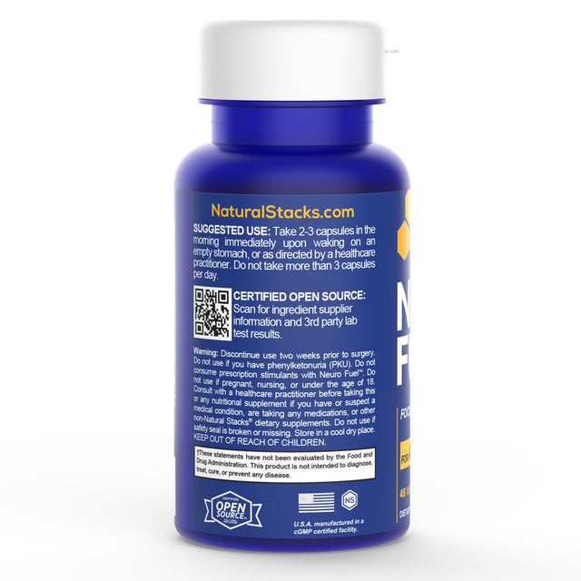 NATURAL STACKS Neurofuel Nootropic Brain Supplement - Improved Focus, Memory & Motivation - Original CILTEP Formula Nootropics Brain Support Supplement Focus Pills & Energy Supplement - 45 Capsules