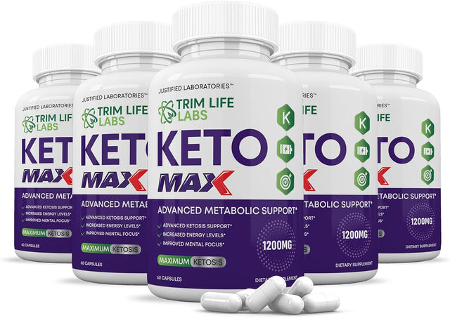 (5 Pack) Trim Life Labs Keto Max 1200MG Pills Includes Apple Cider Vinegar Gobhb Strong Exogenous Ketones Advanced Ketogenic Supplement Ketosis Support for Men Women 300 Capsules