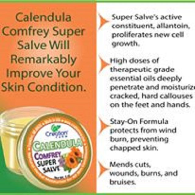 Creation Farm Calendula Comfrey Salve Jar 4 Oz, Herbal Skin Rash Ointment, Wound Treatment