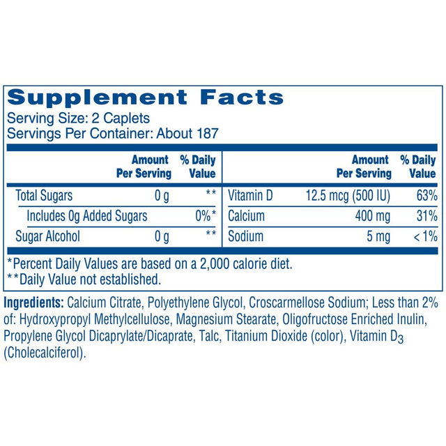 Citracal Petites Calcium Citrate with Vitamin D3, Caplets, 375 Count