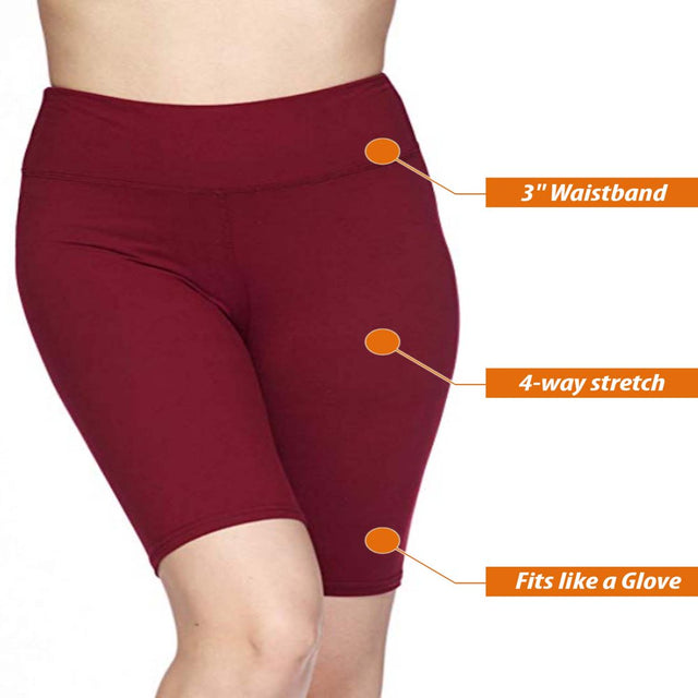 Kuda Moda 5 Pack Women 3 Inch Wide Waistband Biker Shorts Bike Short Legging Pants ,Female