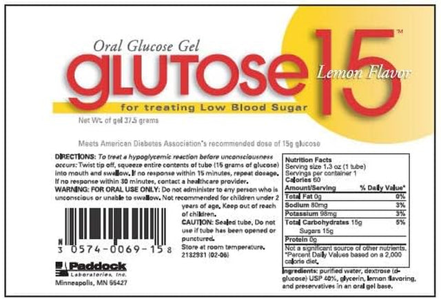 Glutose15 Oral Glucose Gel Lemon Flavor, 3 - 1.3 Oz Tubes, Pack of 5