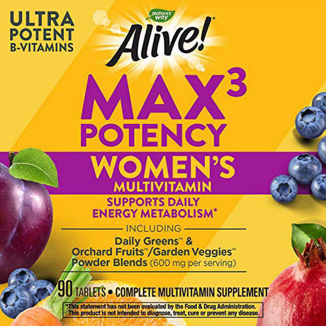 Nature’S Way Alive! Max3 Potency Women’S Multivitamin, High Potency B-Vitamins, 90 Tablets