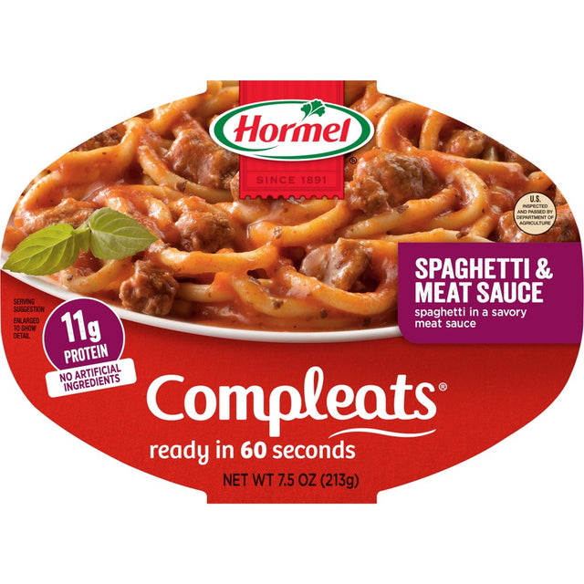 HORMEL COMPLEATS Spaghetti & Meat Sauce, Shelf Stable, 7.5 Oz Plastic Tray