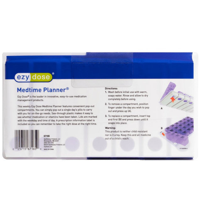 Ezy Dose Weekly (7-Day) Pill Organizer, Large Pop-Out Compartments, 4 Times a Day (Large)