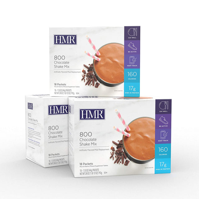 HMR "Classic" 800 Shake Meal Replacement Mix | Chocolate Shake Powder to Support Healthy Weight Loss | 17G of Protein | Easy to Make | Low Calorie Food | Triple Pack, 18 Single Serve Packets per Box