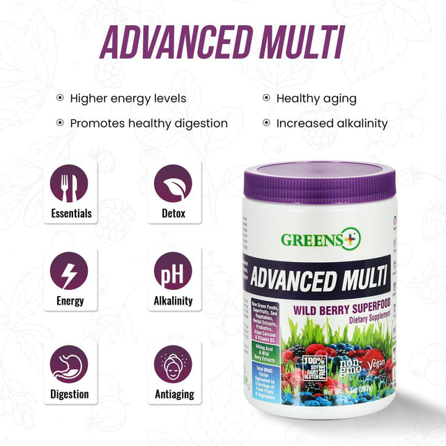Greens plus Advanced Multi Wild Berry Superfood Powder, Fruits and Veggies Supplement, 30 Servings