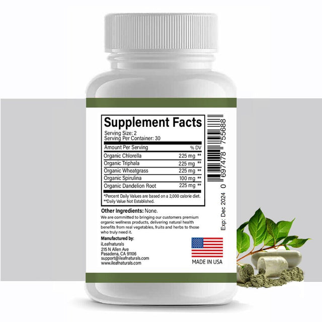 Ileaf Naturals Detox & Cleanse with Organic Triphala - 60 Veggie Capsules