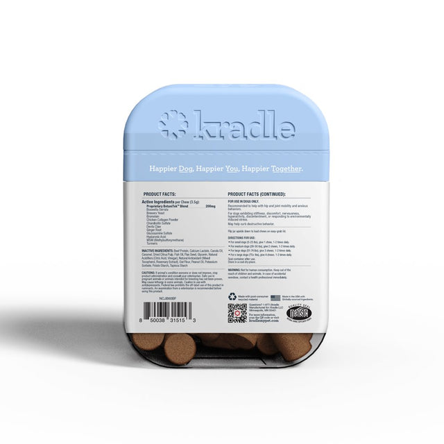 Kradle Calming Hip & Joint Soft Chews, Dog Mobility Support, Beef Liver Flavor, 60 Ct