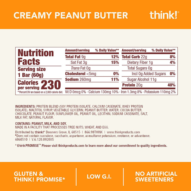 Think! Protein Bars, High Protein Snacks, Gluten Free, Sugar Free Energy Bar with Whey Protein Isolate, Peanut Butter Lover'S Variety Pack, Nutrition Bars without Artificial Sweeteners, 2.1 Oz (12 Count)