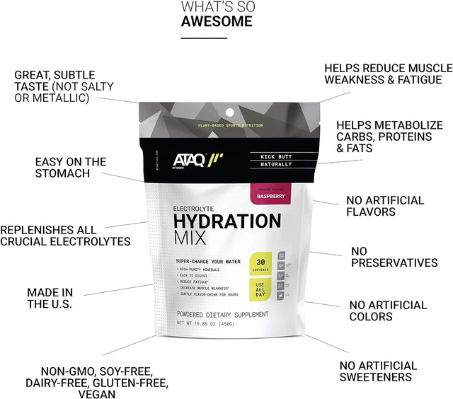 All-Natural Electrolyte Hydration Mix, Raspberry, Hydra 4G Mineral Blend, Betaine to Aid Metabolism, No Artificial Sweeteners, Gluten-Free, 450G Pouch, 30 Servings