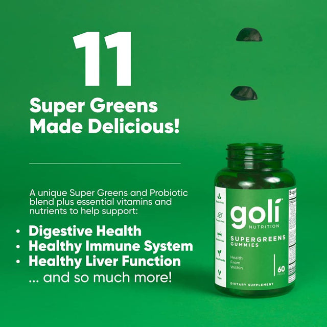 Goli Nutrition Supergreen Gummies, 60 Count, Fruit Blend Flavor (3-Pack)