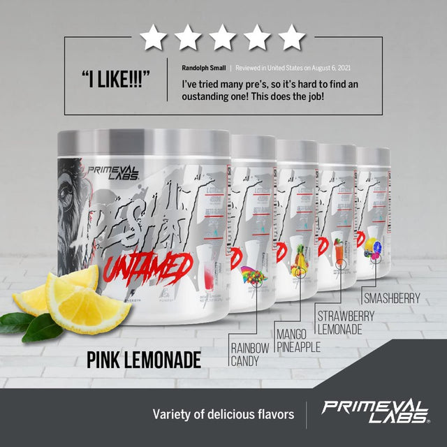 Ape Untamed Pre Workout Energy Drink Powder | Max Support for Pumps & Focus | Nitric Oxide Production, Preworkout Energy with L-Citrulline, Beta Alanine, Lemonade 40 Servings