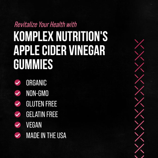 Komplex Nutrition Apple Cider Vinegar Gummies, Improve Digestion, Detox, 1000Mg ACV Powder with Mother, 60 Vegan and Gluten-Free Supplement Gummies (ACV GUM)