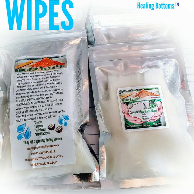 Healing Bottoms Witch Hazel Wipes, 1St Aid Fisure, Hemorrhoid, Vaginal Treatment W/ Coconut