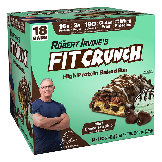 FITCRUNCH Snack Size Protein Bars, Designed by Robert Irvine, World’S Only 6-Layer Baked Bar, 3G of Sugar & Soft Cake Core (18 Bars, Mint Chocolate Chip)