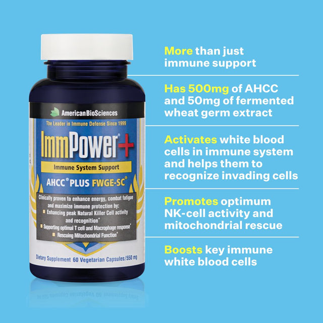 Immpower+, AHCC® plus FWGE-SC®, 550 Mg 60 Veg Capsules, by American Biosciences