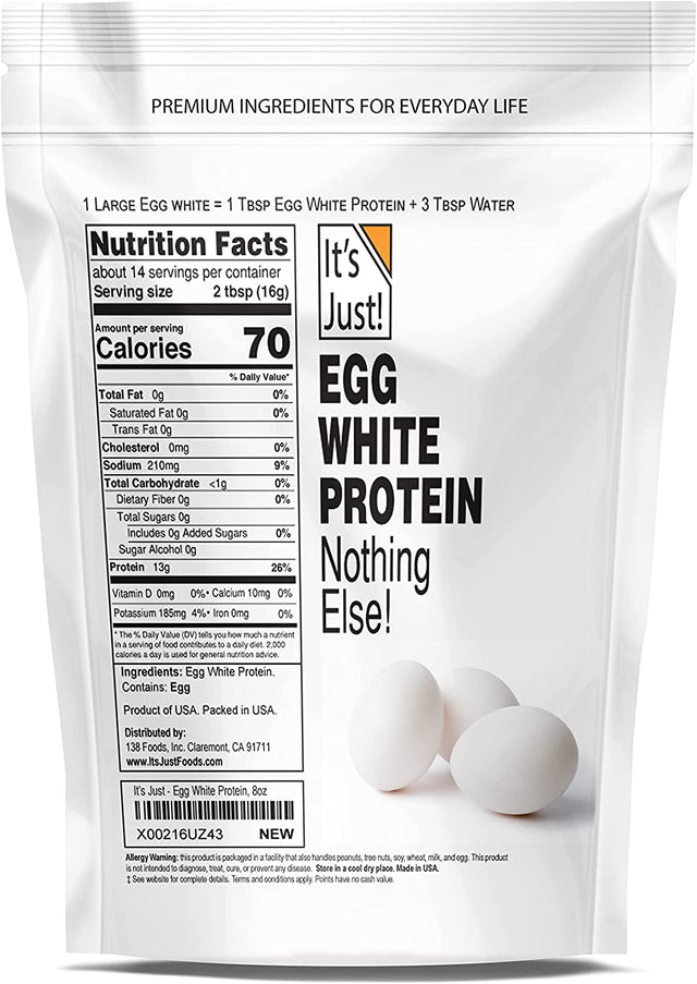 It'S Just! - Egg White Protein Powder, Made in USA from Cage-Free Eggs, Dried Egg Whites (Unflavored, 8Oz)